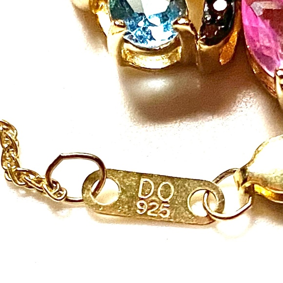 14K Gold Over Sterling Silver Necklace With Genuine Citrine, Amethyst & Quartz - Picture 5 of 9